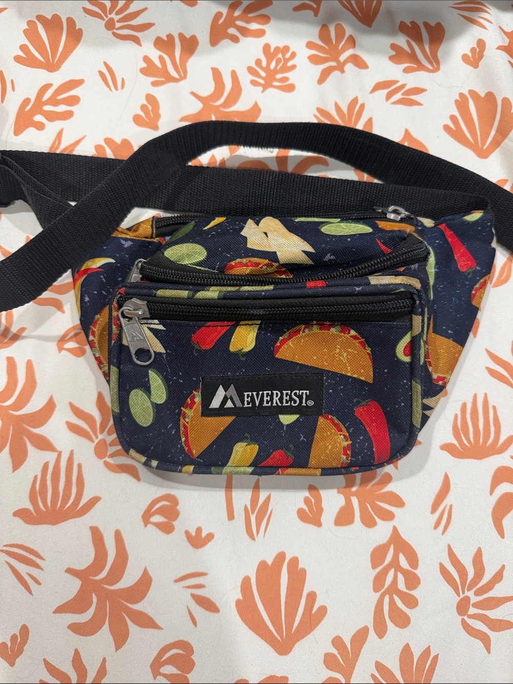Navy Taco Print Waist Bag - Casual Crossbody Belt Bag
